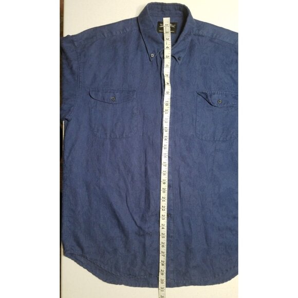 Whipper In Linen Blend Button Up Long Sleeve Shirt Blue Floral Print Men's M - Picture 3 of 15
